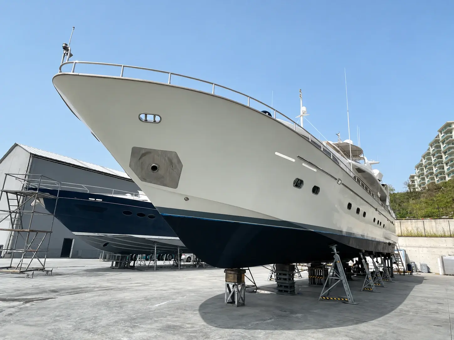 Privacy-edited hulls in a boatyard